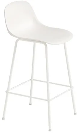Muuto Fiber Σκαμπό Μπαρ με Μεταλλική Βάση και Πλάτη Λευκό/Λευκό H87,5 cm