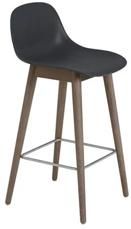 Muuto Fiber Σκαμπό Μπαρ με Ξύλινη Βάση και Πλάτη Μαύρο/Σκούρο Καφέ H87,5 cm