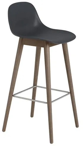 Muuto Fiber Σκαμπό Μπαρ με Ξύλινη Βάση και Πλάτη Μαύρο/Σκούρο Καφέ H97,5 cm
