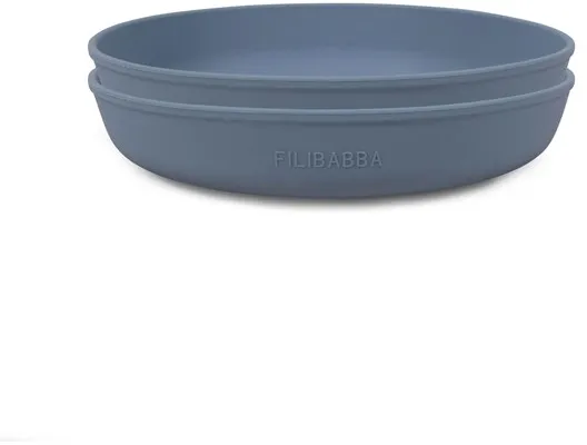Filibabba Πιάτο σιλικόνης 2 τεμαχίων - Πούδρα μπλε