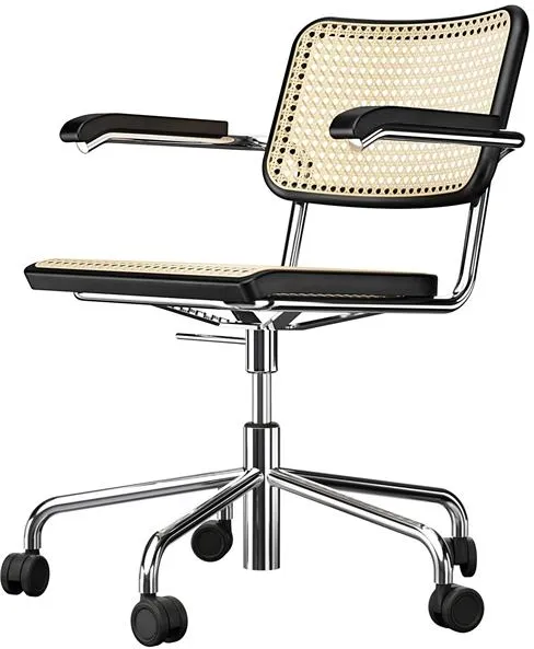 Thonet S 64 VDR Περιστρεφόμενη Καρέκλα Γραφείου με μπράτσα Χρώμιο/Μαύρη Βαμμένη Οξιά