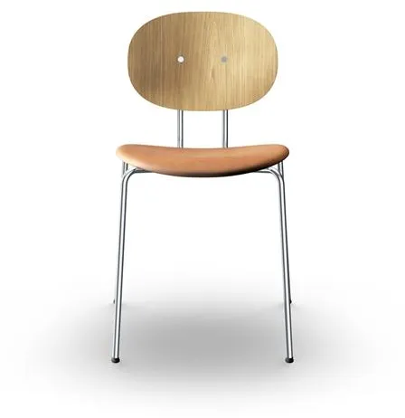 Sibast Furniture Piet Hein Καρέκλα Τραπεζαρίας Χρώμιο Δρυς και Κονιάκ Δέρμα